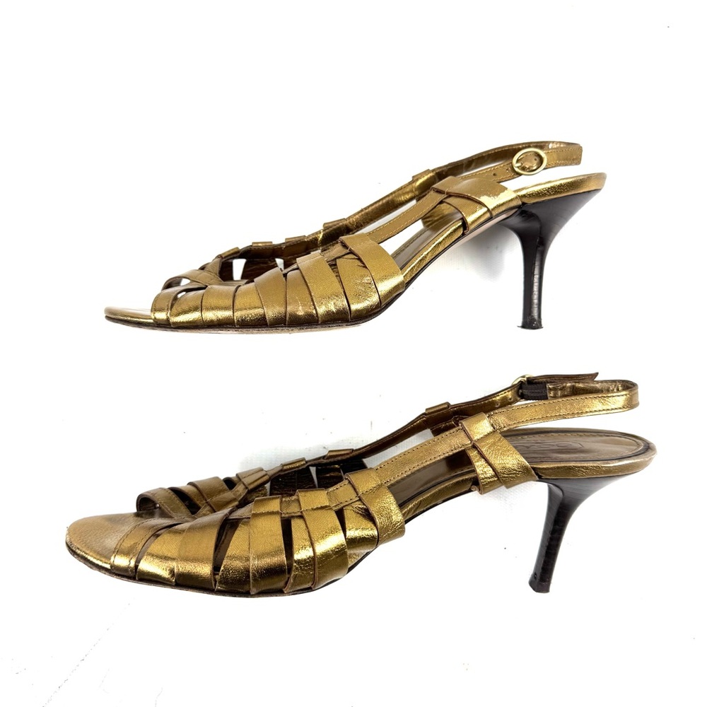 Coach Gold Slingback Strappy Heel Sandals with Peep Toe - Picture 8 of 9